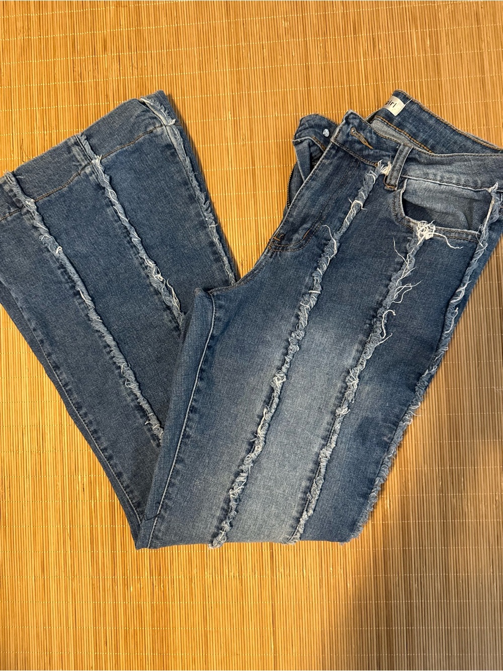 Madden Girl Distressed Vertical Frayed Seam Blue Flare Jeans